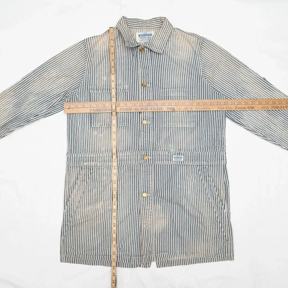 Vtg 2000s Neighborhood NBHD Hickory Stripe Dealer Chore Coat 30s 40s Style L - Picture 3 of 12
